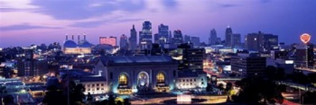Union Station at sunset with city skyline in background Kansas City Missouri USA Canvas Art - Panoramic Images (36 x 12)