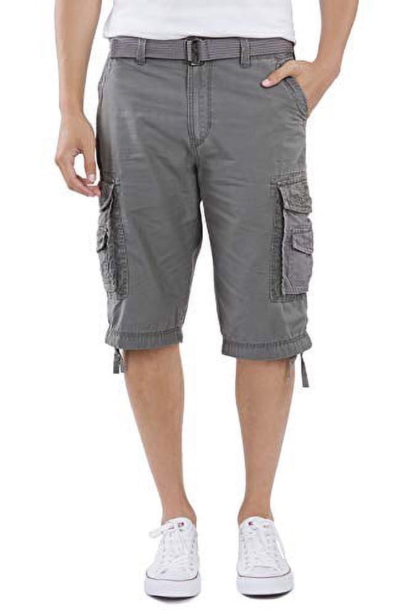 Mens Belted Casual Cargo Shorts, Grey, 40