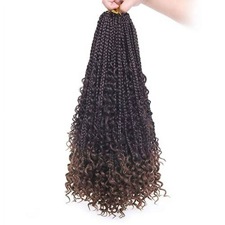 Unionbeauty 24 Inch 8 Packs Boho Box Braids Crochet Hair Curly Ends Goddess Box  Braids Hair Fluffy Bohemian Hippie Braids Pre-looped Ombre Synthetic  Braiding Hair Extension for Black Woman T30# 