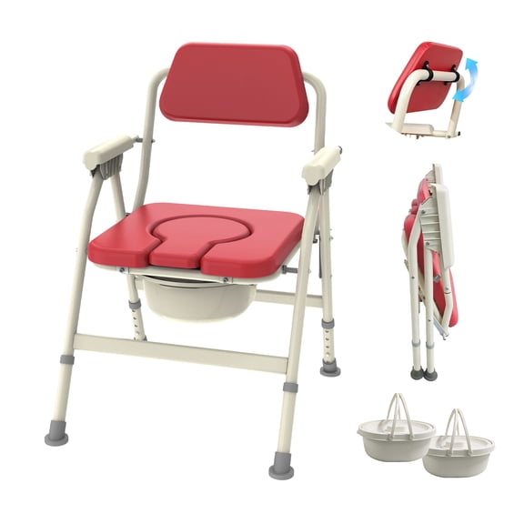 Unioncare Foldable Bedside Commode Chair Adjustable Height Padded Seat with Flip Backrest 350 LBS Heavy Duty Steel Frame Portable Toilet for Seniors Adults