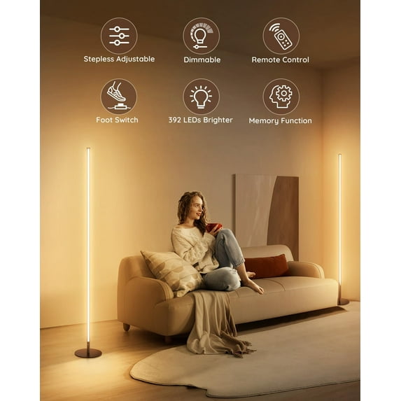Unionlux Corner Floor Lamp 2 Pack, Minimalist Dimmable LED Corner Lamp with Remote, Modern Floor Lamp for Living Room Bed Room, Stepless Adjustable Color Temperature