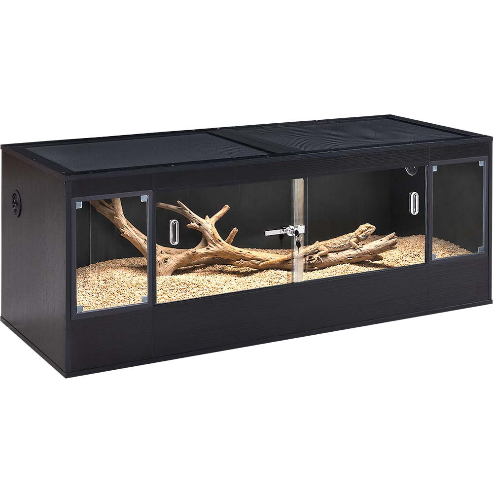 Alberta Lizard Unipaws 140 Gallon Large Black Reptile Terrarium with Glass Sliding ...