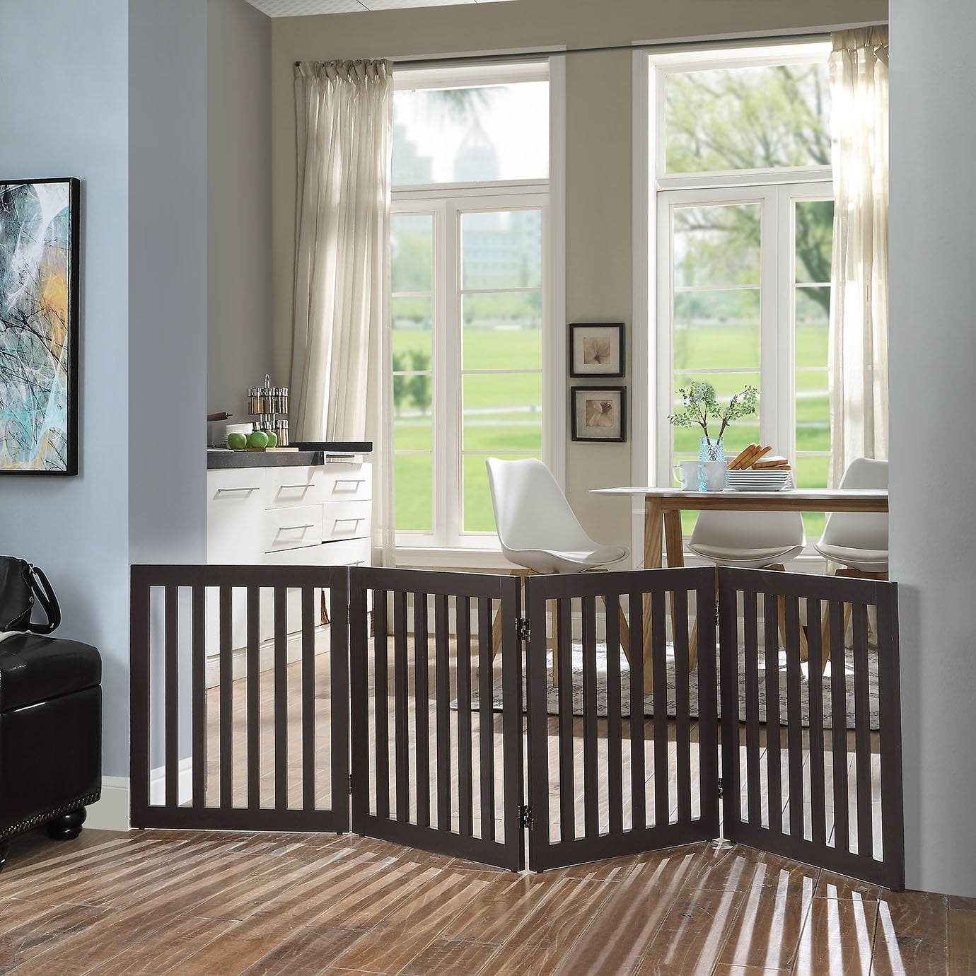 Unipaws 24"H Freestanding Wooden Dog Gate, Espresso