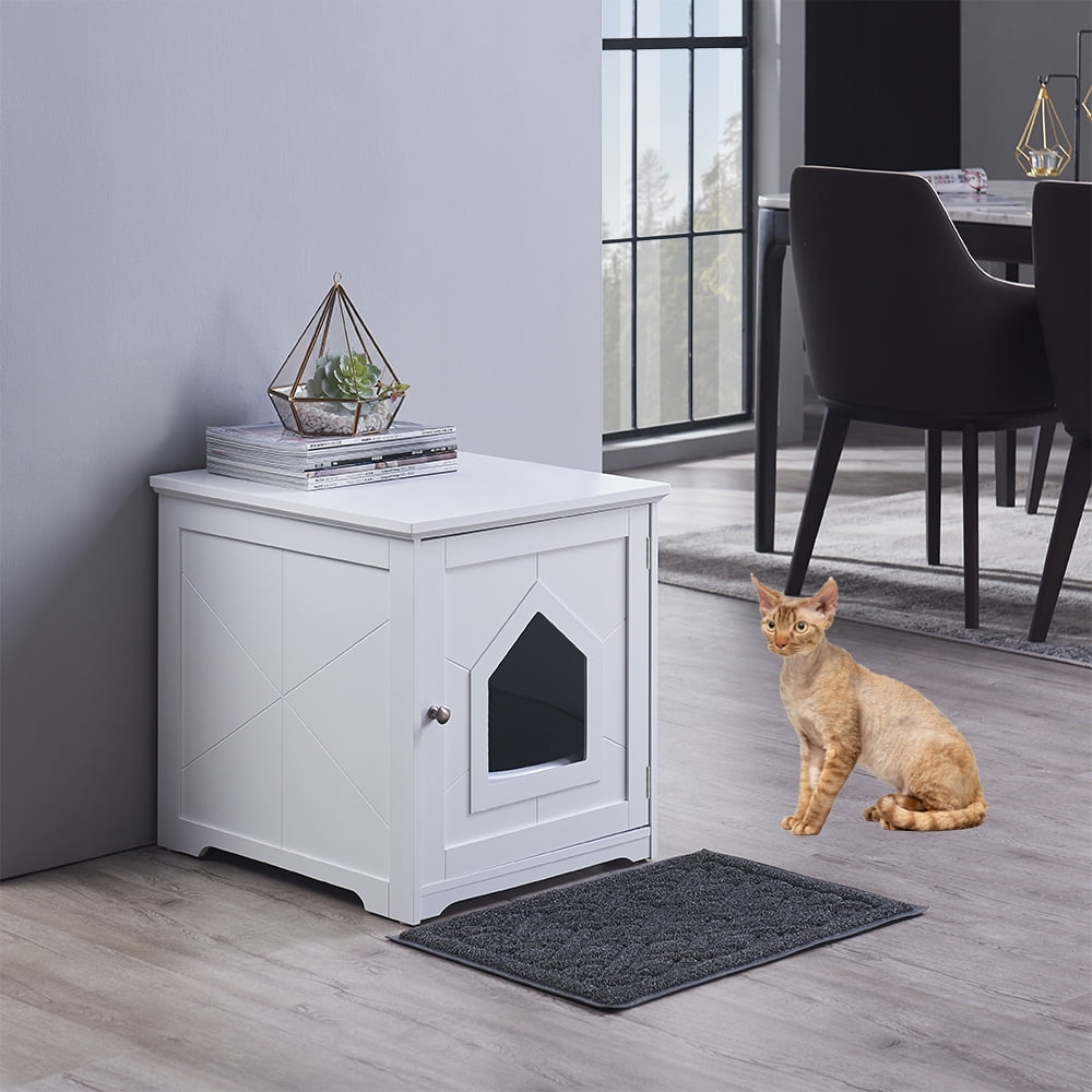 Unipaws Cat Litter Box Enclosure with Mat, Privacy Cat Washroom, Litter