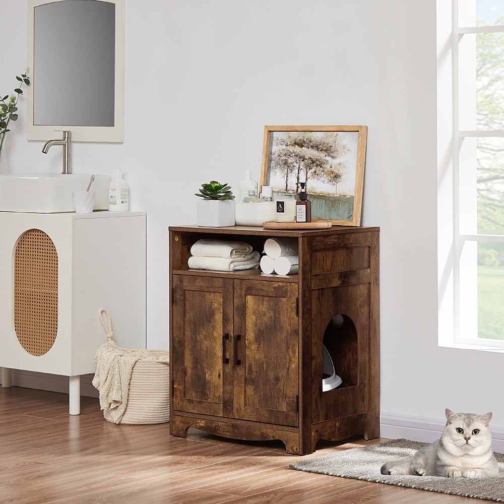 Unipaws Cat Litter Box Enclosure with 2 Entrances, Easy Assembly