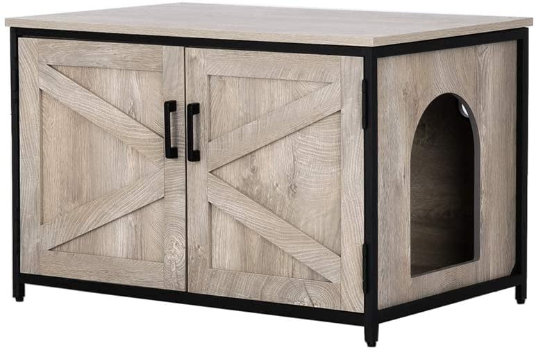 Unipaws Cat Litter Box Enclosure with Top Opening, Furniture to Hide Litter Trays