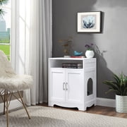Unipaws Cat Litter Box Furniture, Wooden Cat Washroom Hidden Litter Box Enclosure with 2 Entrances, Cat House Storage Nightstand