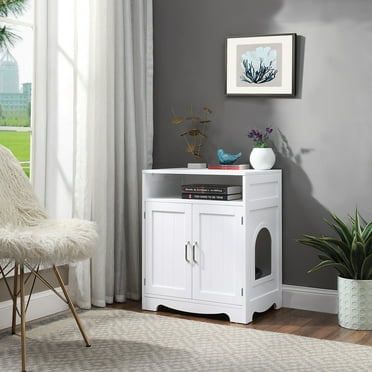 Unipaws Cat Litter Box Furniture, Wooden Cat Washroom Hidden Litter Box Enclosure with 2 Entrances, Cat House Storage Nightstand
