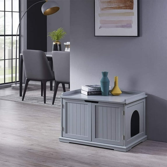 Unipaws Designer Cat Litter Box Furniture, Covered, Gray