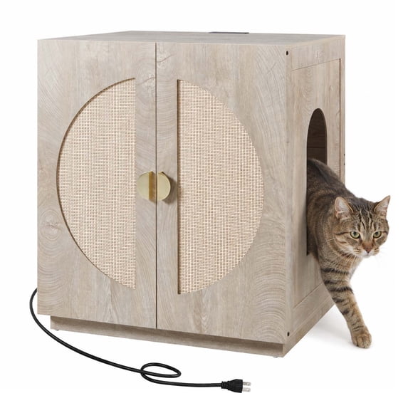 Unipaws Extra Large Cat Litter Box Enclosure, Tall Wooden Cabinet with Charging Station for Self-Cleaning and Automatic Litter Boxes, Dog Proof Hidden Cat House for Top Entry Litter Box, Weathered Gr