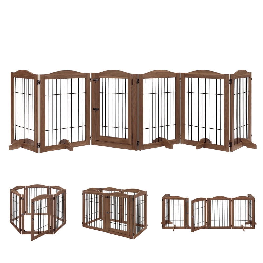 Unipaws Extra Wide Freestanding Dog Gate, 6 Panels Pet Gates with 5 Support Feet