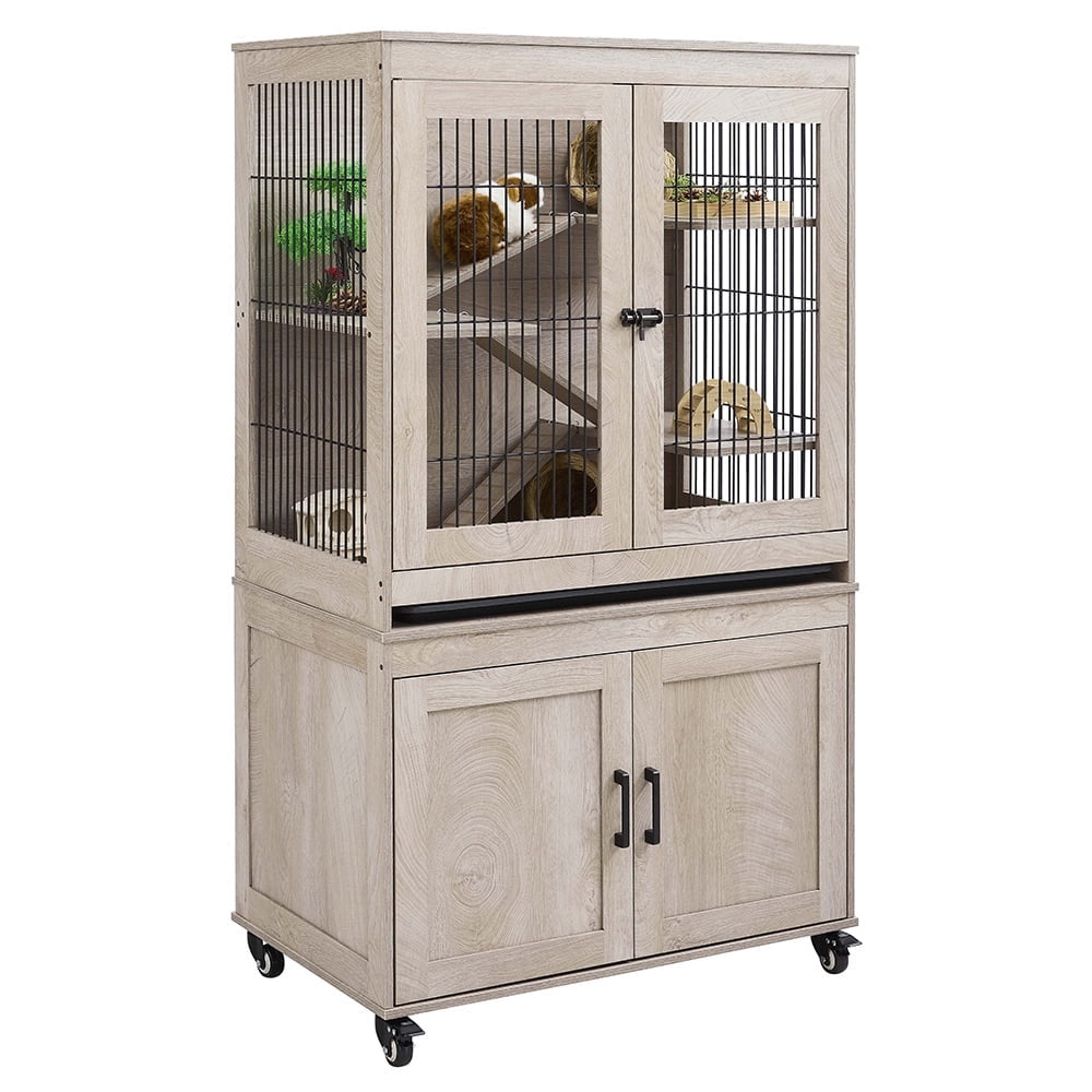 Unipaws Ferret Cage with Storage, Large Vertical Hamster Cage, Iguana, Rabbits, Chinchillas, Pet Rats, Guinea Pigs - Multi-Level Small Animal Cage with Ramps, Platforms, and Wheels