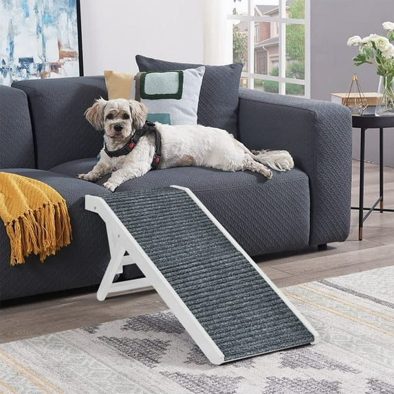 Unipaws Foldable Wooden Pet Ramp Adjustable Height, Dog Ramp for Small Dogs, White