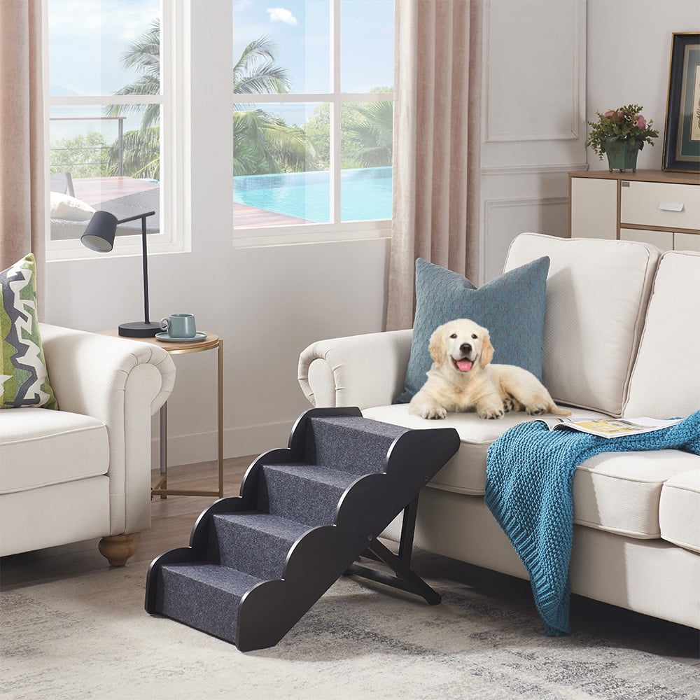 Unipaws Foldable Wooden Pet Stairs with Adjustable Height, 4 Nonslip