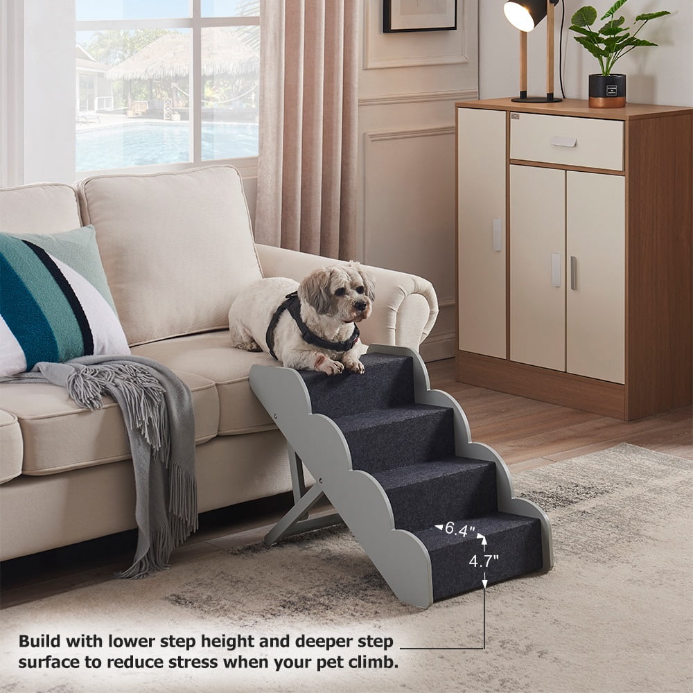 Unipaws Foldable Wooden Pet Stairs with Adjustable Height, 4 Nonslip