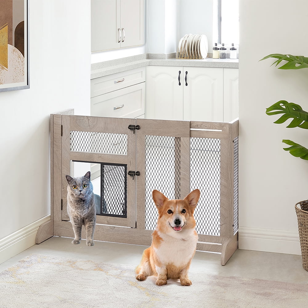 Unipaws Free Standing Dog Gate with Cat Door, 33.3"41.6" Adjustable