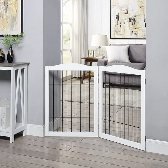 Unipaws Freestanding Pet Gate 24 inches High 2 Panels, White