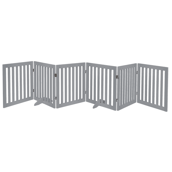 Unipaws Freestanding Pet Gate 24 inches High 6 Panels, Grey