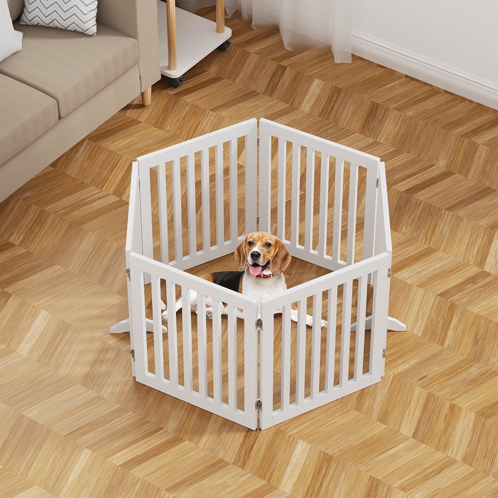 Unipaws Freestanding Pet Gate 24 inches High 6 Panels, White
