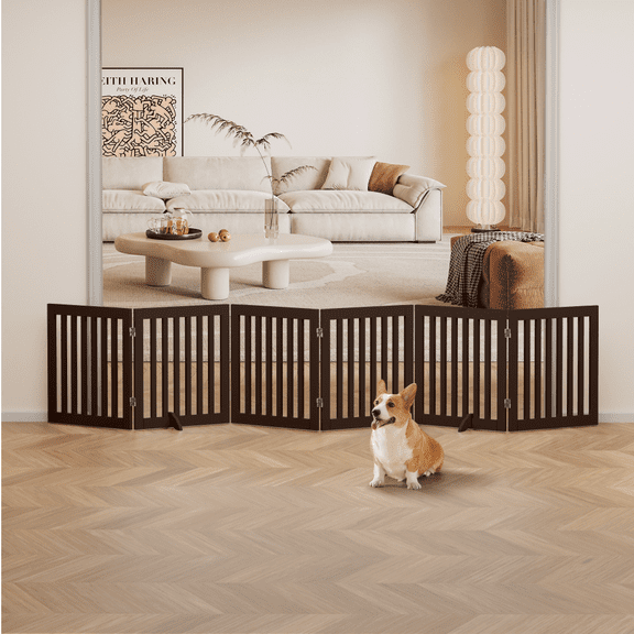 Unipaws Freestanding Pet Gate 24 inches High 6 Panels, White