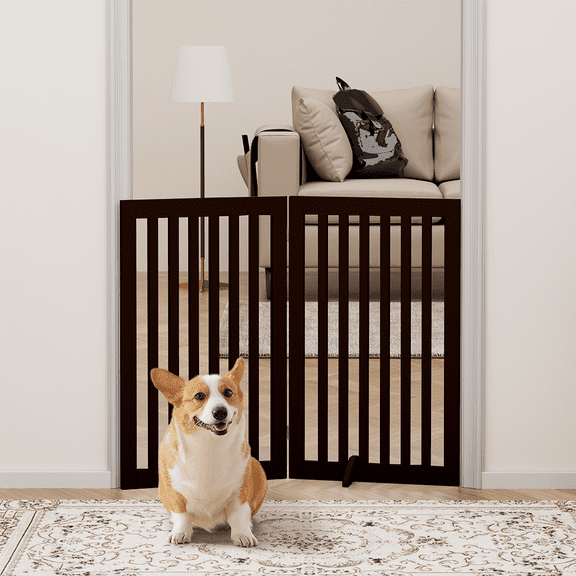 Unipaws Freestanding Pet Gate 36 inches High 2 Panels, Espresso
