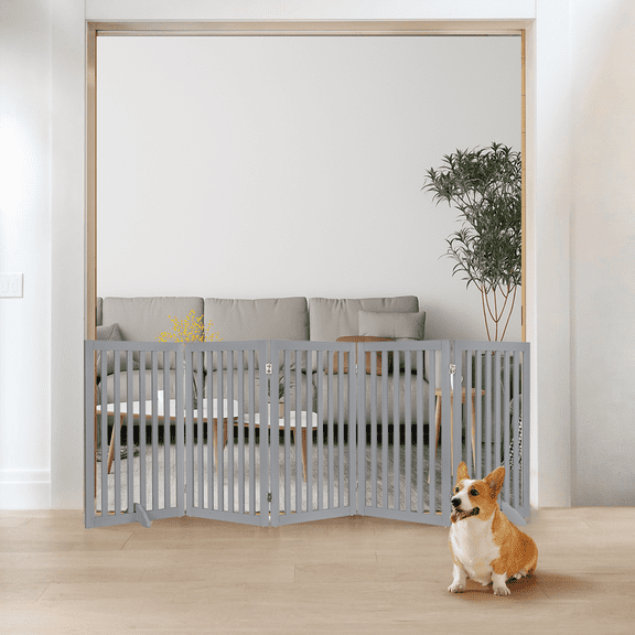 Unipaws Freestanding Pet Gate 36 inches High 5 Panels, Grey