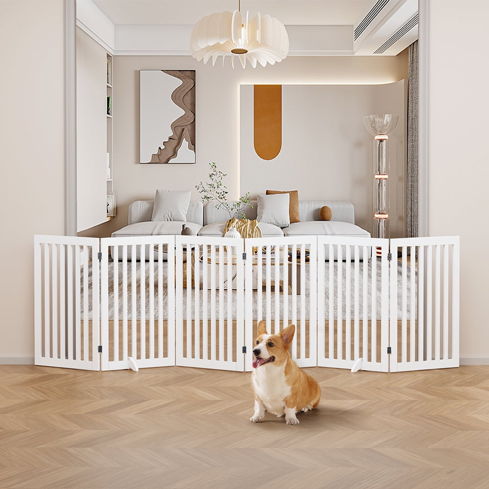 Unipaws Freestanding Pet Gate 36 inches High 6 Panels, White