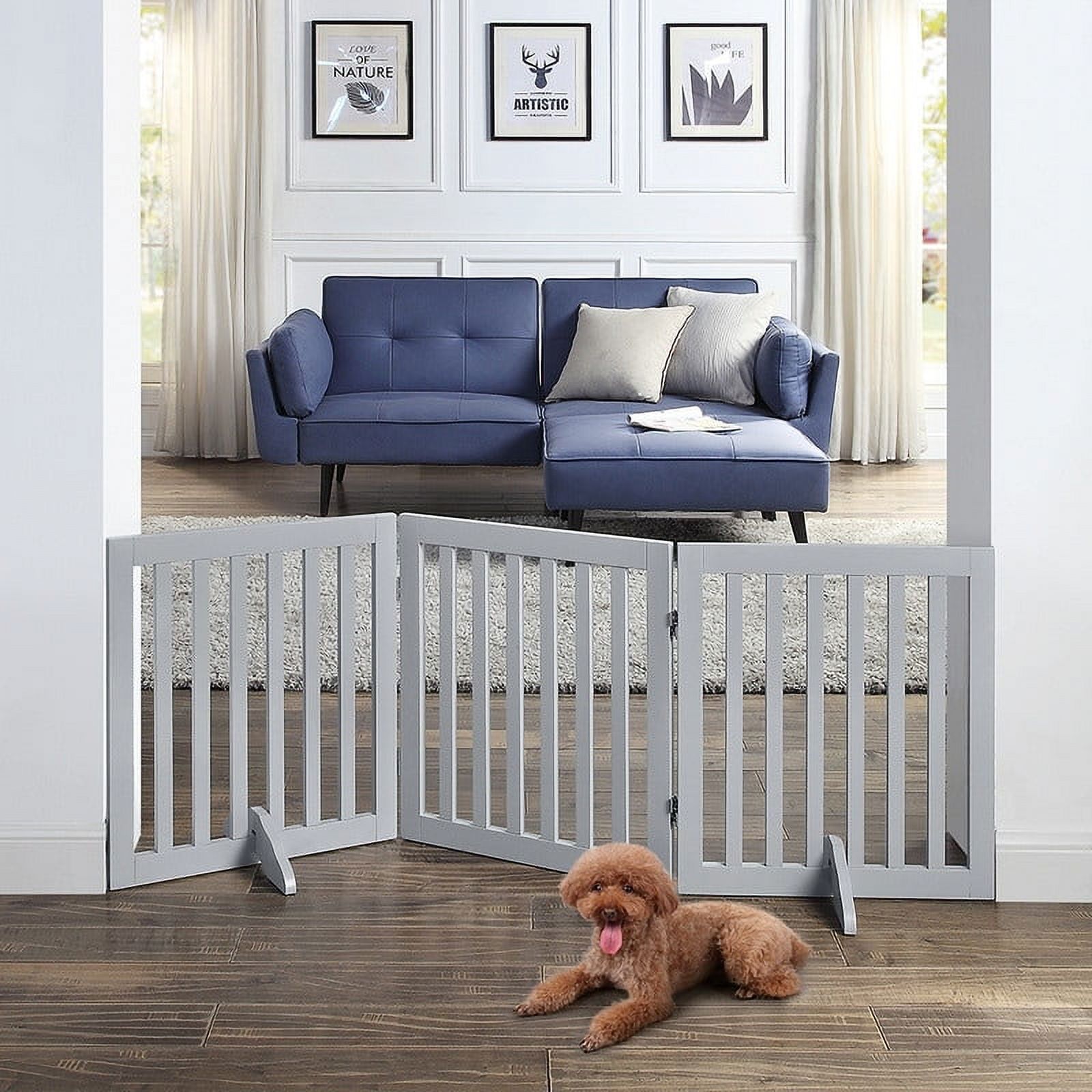 Unipaws Freestanding Pet Gate Wooden Dog Gate 2PCS Support Feet 20"wx24