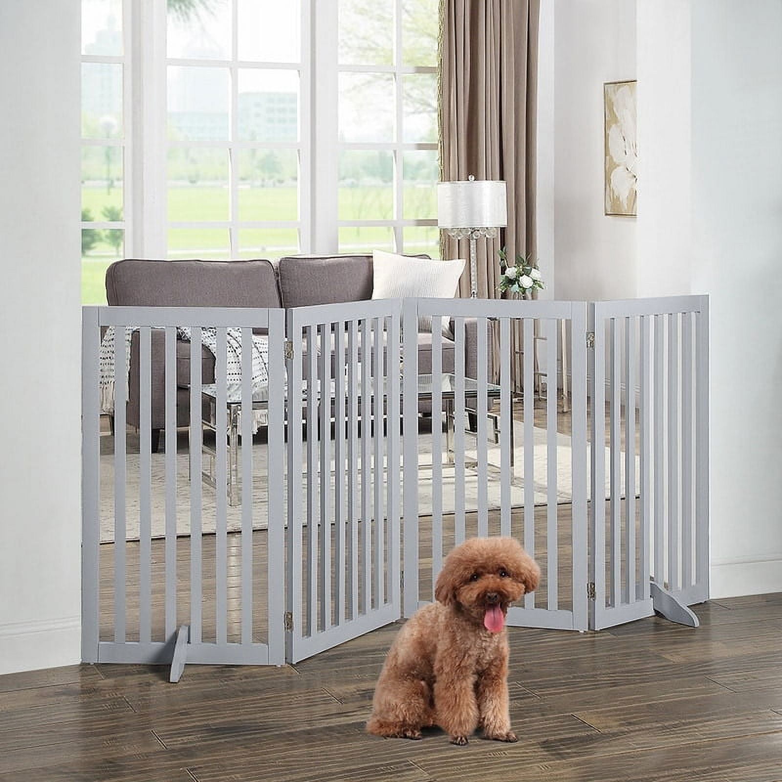 Unipaws Freestanding Pet Gate Wooden Dog Gate 2PCS Support Feet 20"wx36