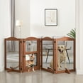 thumbnail image 1 of Unipaws Freestanding Pet Gate with Small Cat Door, Wooden Dog Gates with 3 Support Feet, Walnut, 1 of 7