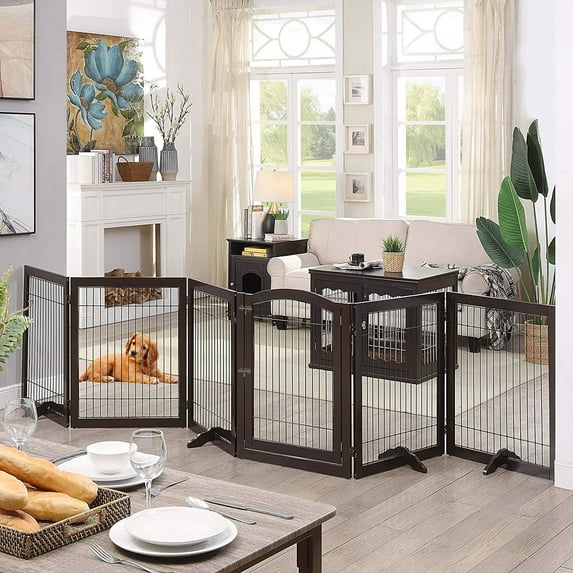 Unipaws Freestanding Pet Playpen, 6 Panels, Espresso
