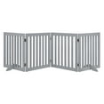 thumbnail image 1 of Unipaws Freestanding Wooden Dog Gate, Foldable Pet Gate with 2PCS Support Feet, Dog Barrier Indoor Pet Gate Panels for Stairs, 24 Inch Tall, 80 Inch Wide, Gray, 1 of 9