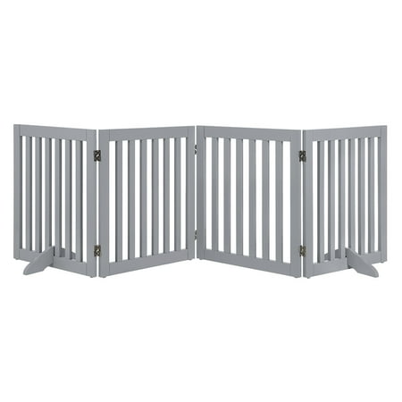 Unipaws Freestanding Wooden Dog Gate, Foldable Pet Gate with 2PCS Support Feet, Dog Barrier Indoor Pet Gate Panels for Stairs, 24 Inch Tall, 80 Inch Wide, Gray