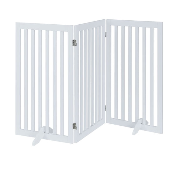 Unipaws Freestanding Wooden Dog Gate, Foldable Pet Gate with 2PCS Support Feet, Dog Barrier Indoor Pet Gate Panels for Stairs, 36 Inch Tall, 60 Inch Wide, White