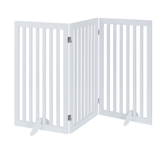 Unipaws 36”H Free Standing Pet Gate for Dog Cat, Tall Wooden Gates for Doorway, Stairs, Foldable Pet Fence for The House, Expandable Dog Barrier, Indoor Use, White