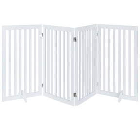Unipaws 36”H Free Standing Pet Gate for Dog Cat, Foldable Pet Fence for The House,Tall Wooden Dog Gates for Doorway, Stairs, Expandable Barrier, Indoor Use, White