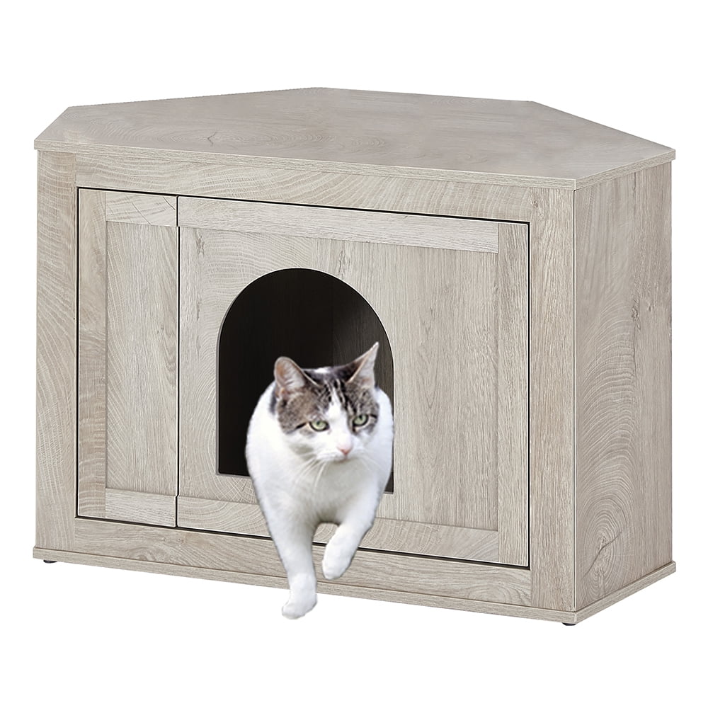 Unipaws Furniture Corner Cat Litter Box Enclosure, Litter Box Hidden