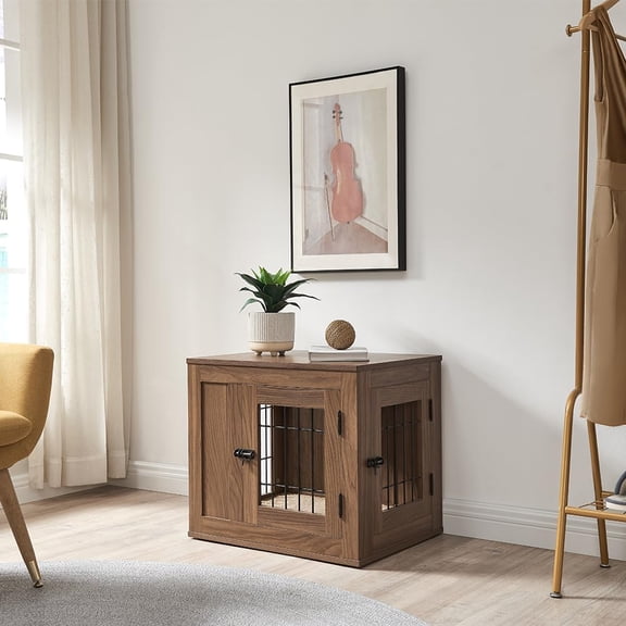 Unipaws Furniture Style Dog Crate for Small Dogs, Cats, Min Pigs, Rabbit, Indoor Aesthetic Puppy Kennel, Modern Decorative Wood Wire Pet House Dog Cage, Walnut