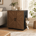 thumbnail image 1 of Unipaws Large Cat Litter Box Enclosure, Wooden Cabinet with Charging Station for Self-Cleaning & Auto Litter Boxes, Dog Proof Cat House for Top Entry Litter Box, Walnut&Black, 1 of 8