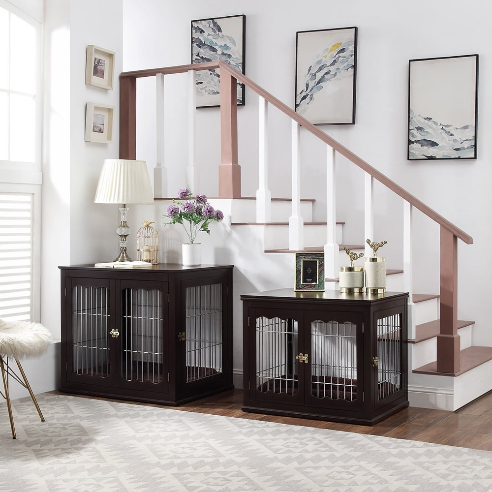 Unipaws Large Dog Crate, Pet Kennel Furniture Style, Metal Wired, Brown