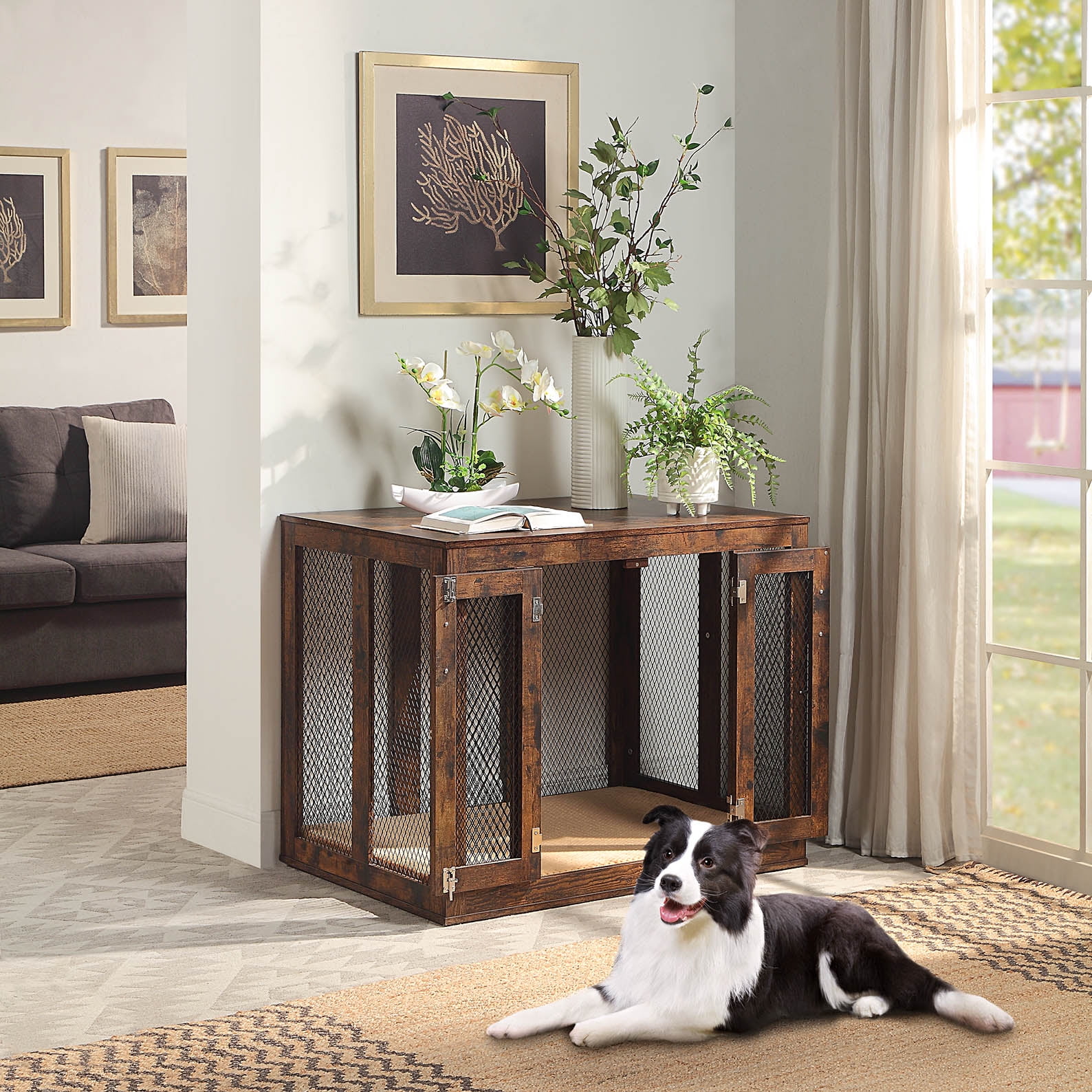 Pinnacle Woodcraft Amish Wood Dog Crate Entertainment Center - Large,  Durable, Spacious, and Airy