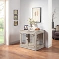 thumbnail image 1 of Unipaws Pet Crate End Table, Double Doors Wooden Wire Dog Kennel with Pet Bed, Large Dog Crate, 1 of 7