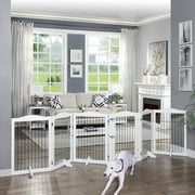 Unipaws Pet Gate Extra Wide, Freestanding Pet Playpen 6 Panels, Dog Gate with Wire, White