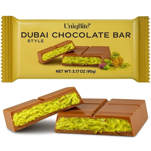 UniqBite Dubai Chocolate Bar Pistachio I Viral Knafeh Chocolate Bar with Pistachio Cream and Kataifi, 3.17 oz (90gr)
