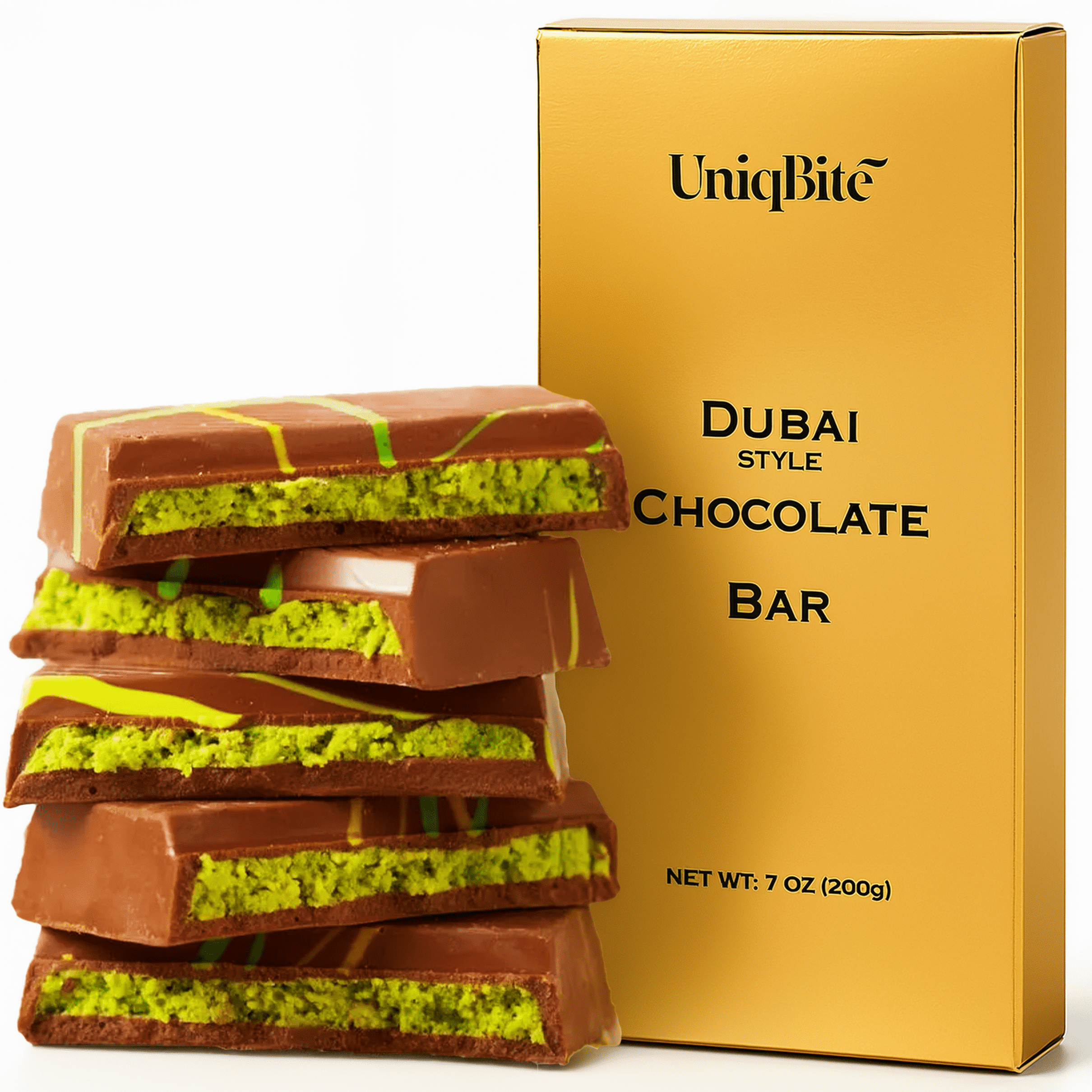 UniqBite Dubai Chocolate Bar, Pistachio Cream, Knafeh and Kataifi