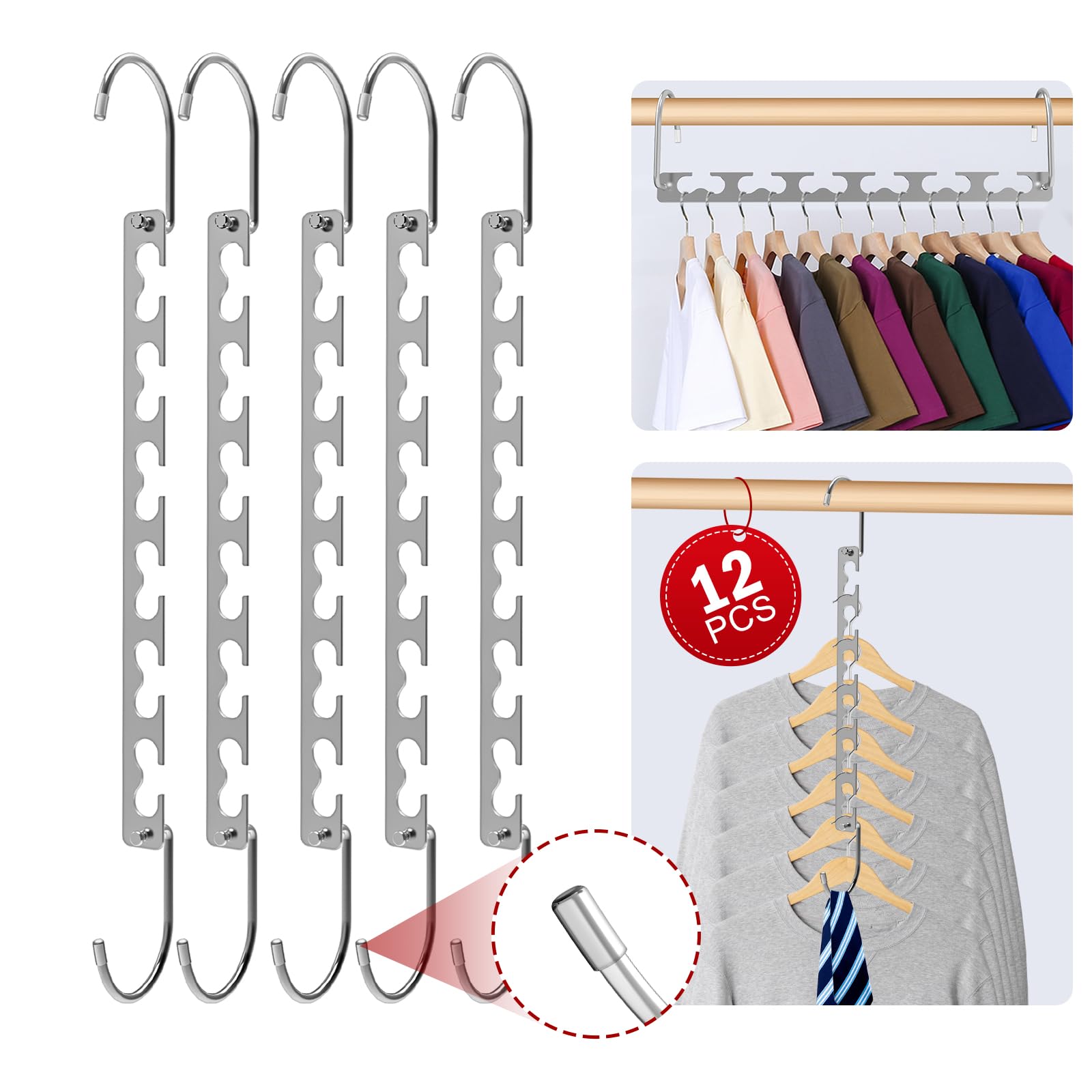 UniqNest Space Saving Hangers EC36 12 Pack Stainless Steel Magic