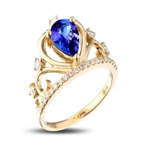 Unique 1 Carat pear cut Sapphire and Diamond Crown shape Engagement Ring for Her