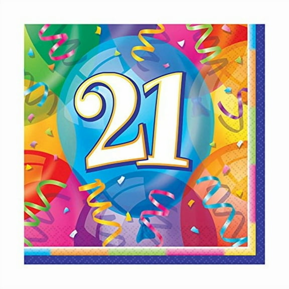 Unique 11371/U Brilliant 21st Birthday Party Napkins, 16ct, 13" x 13", Multi
