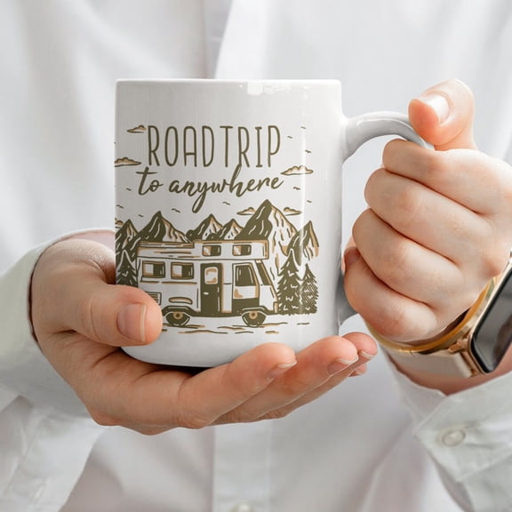 Unique 11oz Roadtrip Ceramic Mug Coffee & Tea Lovers | Microwave and Dishwasher Safe