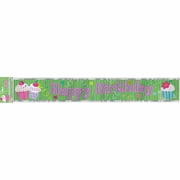 Unique 12ft Foil Cupcake Party Happy Birthday Banner, 1 Count